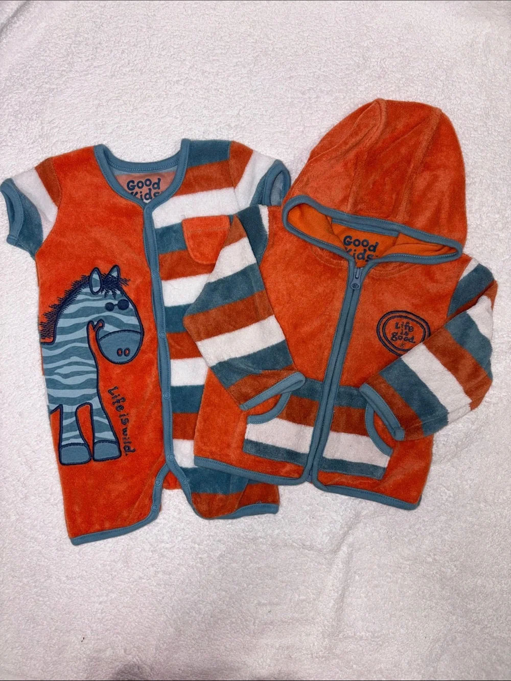 Life is good kids Hooded Jacket Short-Sleeve Bodysuit Set Terry cloth zebra 6/12